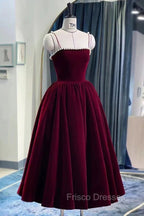 Cute Spaghetti Straps Velvet Short Formal Prom Dress, A-Line Homecoming Party Dress