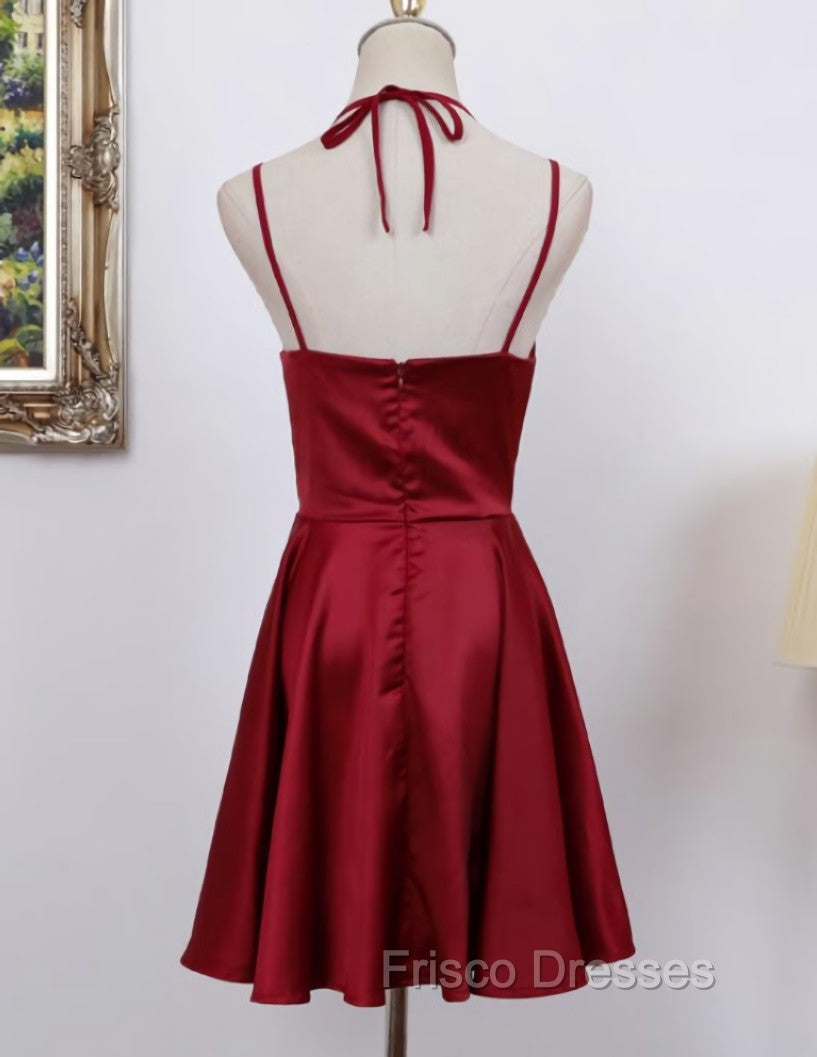 Cute Straps Dark Red Mini Party Dress, Dark Red Short Homecoming Dress Secondary image