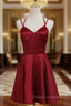 Cute Straps Dark Red Mini Party Dress, Dark Red Short Homecoming Dress