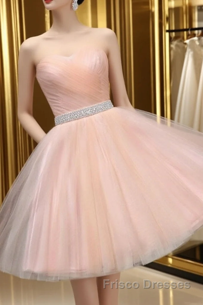 Cute Sweetheart Neck Backless Pink Short Formal Prom Dresses, Backless Pink Homecoming Dresses, Pink Formal Evening Graduation Dresses Main image