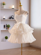 Cute Sweetheart Neck Organza White Formal Prom Dress, White Homecoming Dress