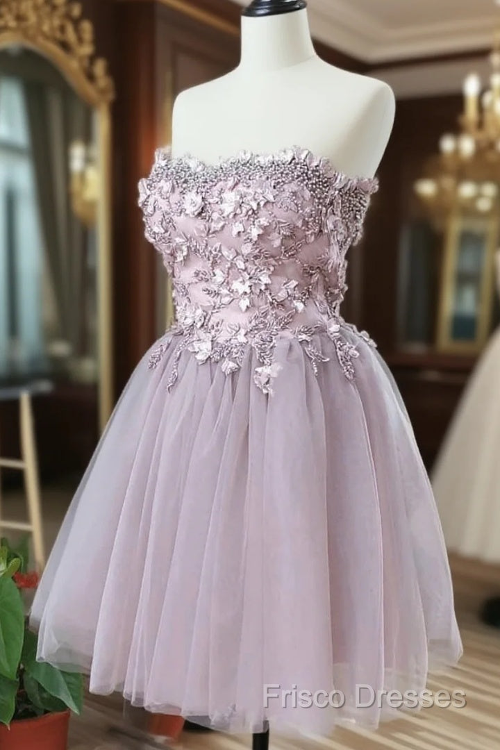 Cute Sweetheart Tulle Lace Beads Short Formal Prom Dress, Homecoming Dress