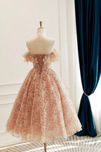 Cute Tulle Flower Short Formal Prom Dress, Beautiful Off The Shoulder A-Line Evening Party Dress