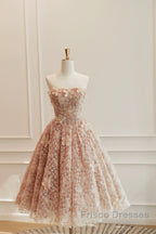 Cute Tulle Flower Short Formal Prom Dress, Beautiful Off The Shoulder A-Line Evening Party Dress