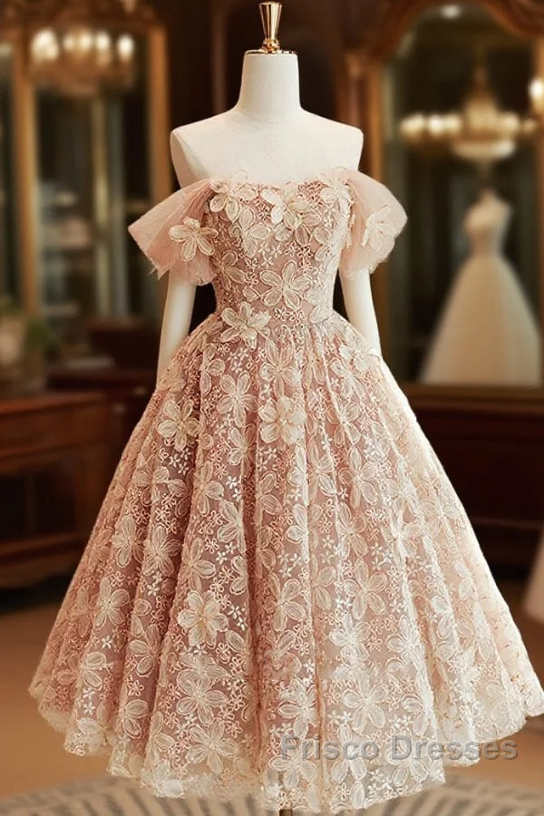 Cute Tulle Flower Short Formal Prom Dress, Beautiful Off The Shoulder A-Line Evening Party Dress Main image