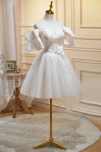 Cute Tulle Lace Homecoming Dress, Off Shoulder Short Formal Prom Dress