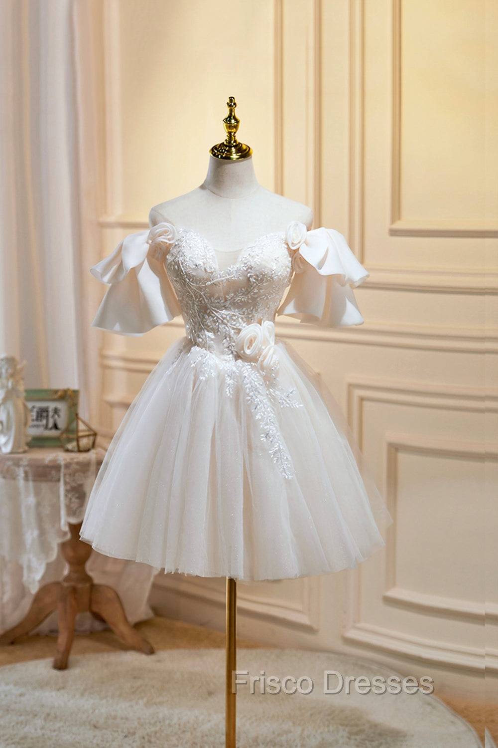 Cute Tulle Lace Homecoming Dress, Off Shoulder Short Formal Prom Dress Main image