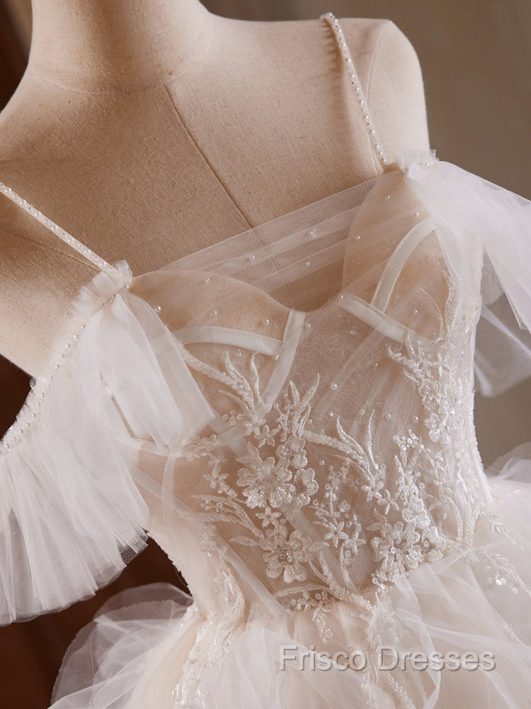 Cute Tulle Lace Light Champagne Short Formal Prom Dress, Cut Homecoming Dress Secondary image