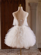 Cute Tulle Lace Light Champagne Short Formal Prom Dress, Cut Homecoming Dress