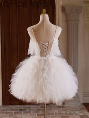 Cute Tulle Lace Light Champagne Short Prom Dress, Cut Homecoming Dress