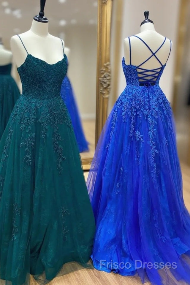Cute Tulle Lace Long Formal Prom Dress, A-Line Backless Formal Party Dress Main image
