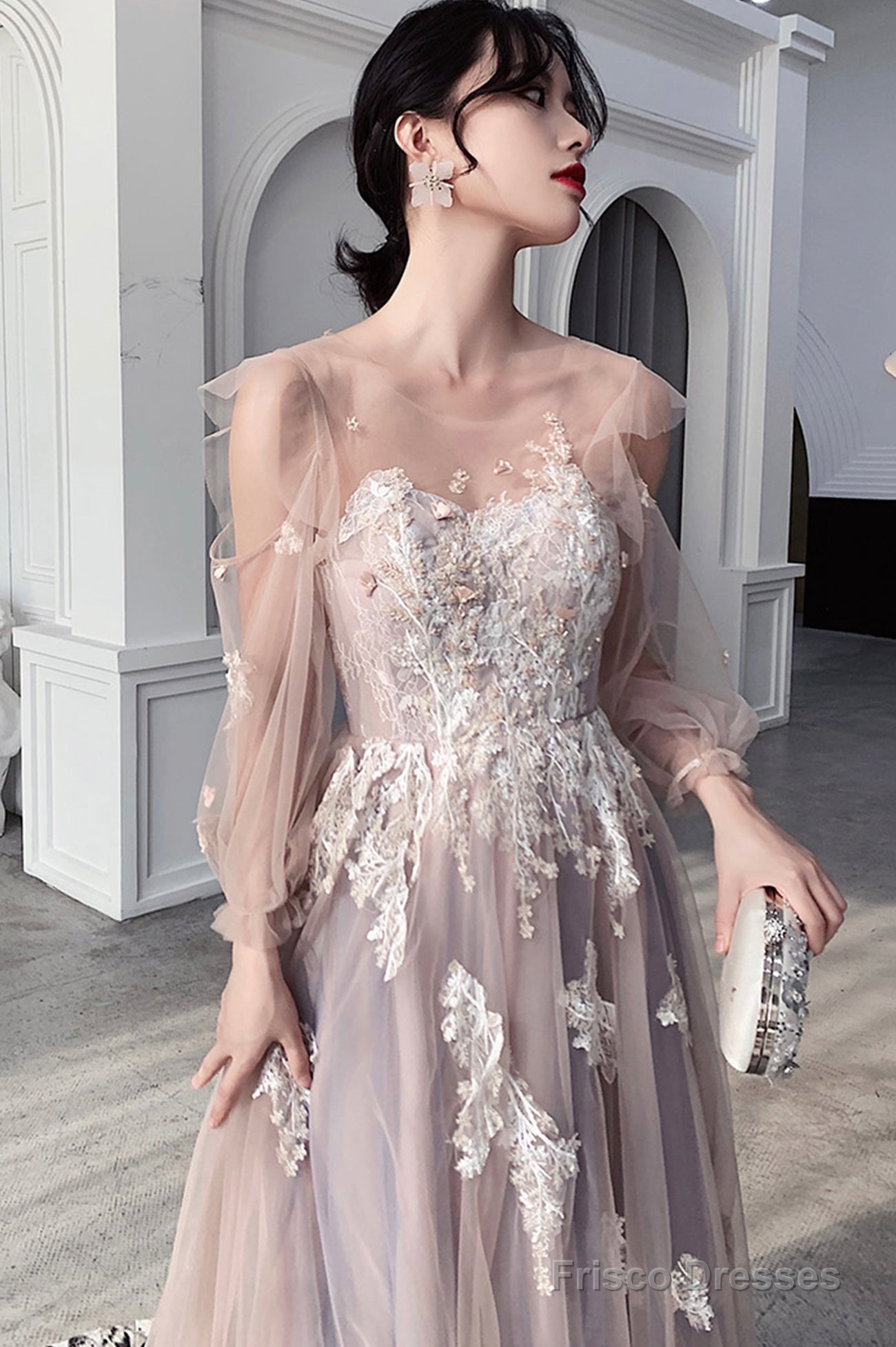 Cute Tulle Lace Long Prom Dresses, A-Line Evening Dresses Secondary image
