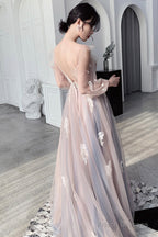 Cute Tulle Lace Long Prom Dresses, A-Line Evening Dresses
