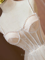 Cute Tulle Light Champagne Short Formal Prom Dress, Lace Homecoming Dress