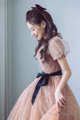 Cute Tulle Long Prom Dress With Bow, A-Line Evening Graduation Dress