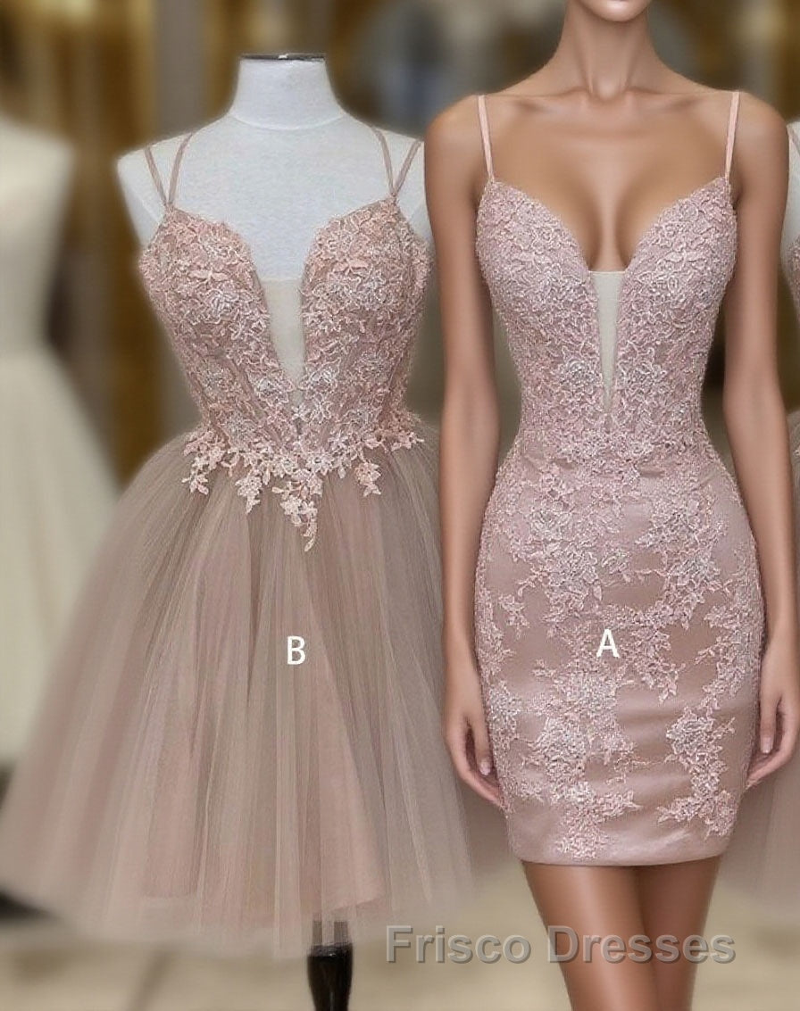 Cute tulle pink lace short Formal Prom Dress, cute lace homecoming Dress Main image