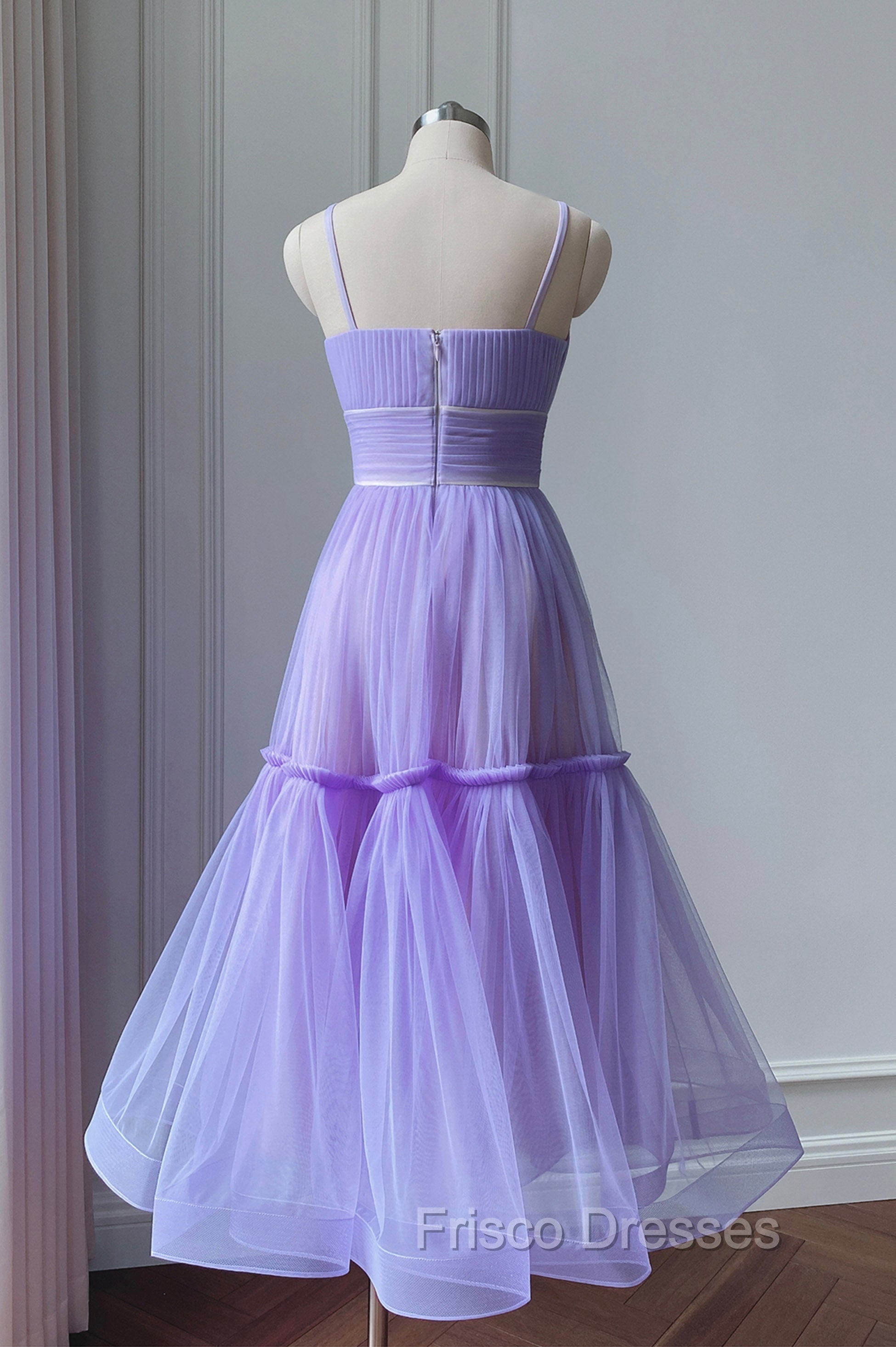 Cute Tulle Scoop Spaghetti Straps Homecoming Dress, Short Formal Prom Dress