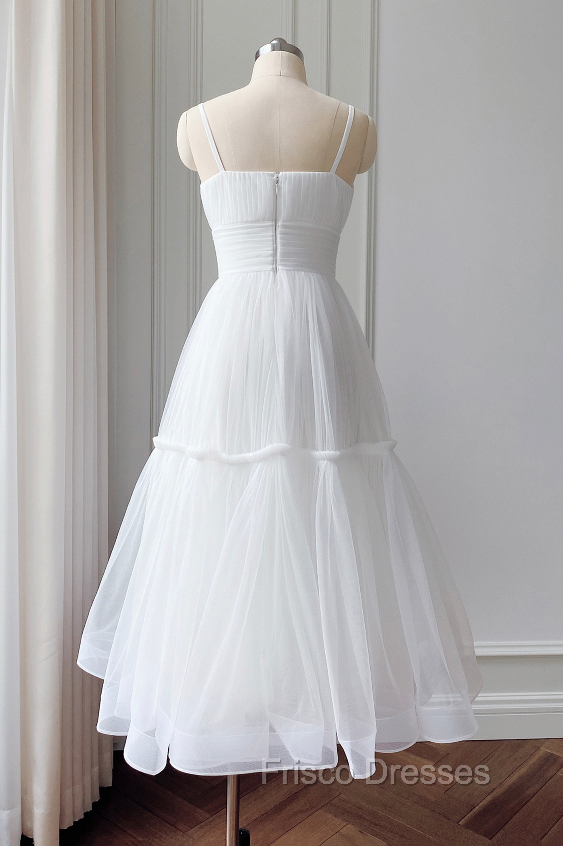Cute Tulle Scoop Spaghetti Straps Homecoming Dress, Short Formal Prom Dress