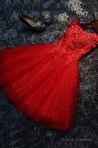 Cute Tulle Short A-Line Prom Dress, Off the Shoulder Homecoming Party Dress