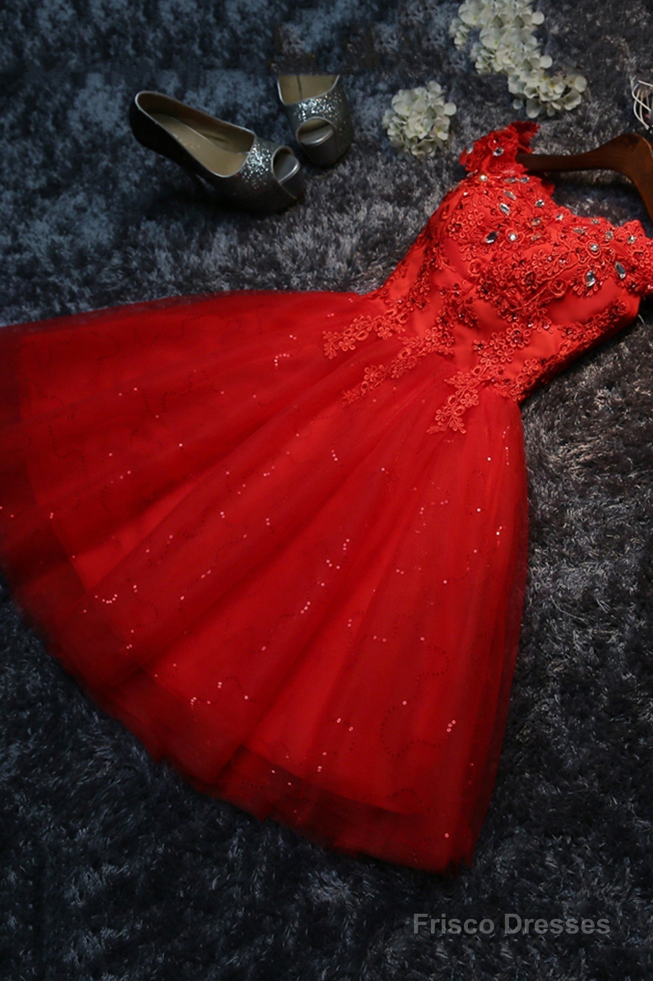 Cute Tulle Short A-Line Prom Dress, Off the Shoulder Homecoming Party Dress