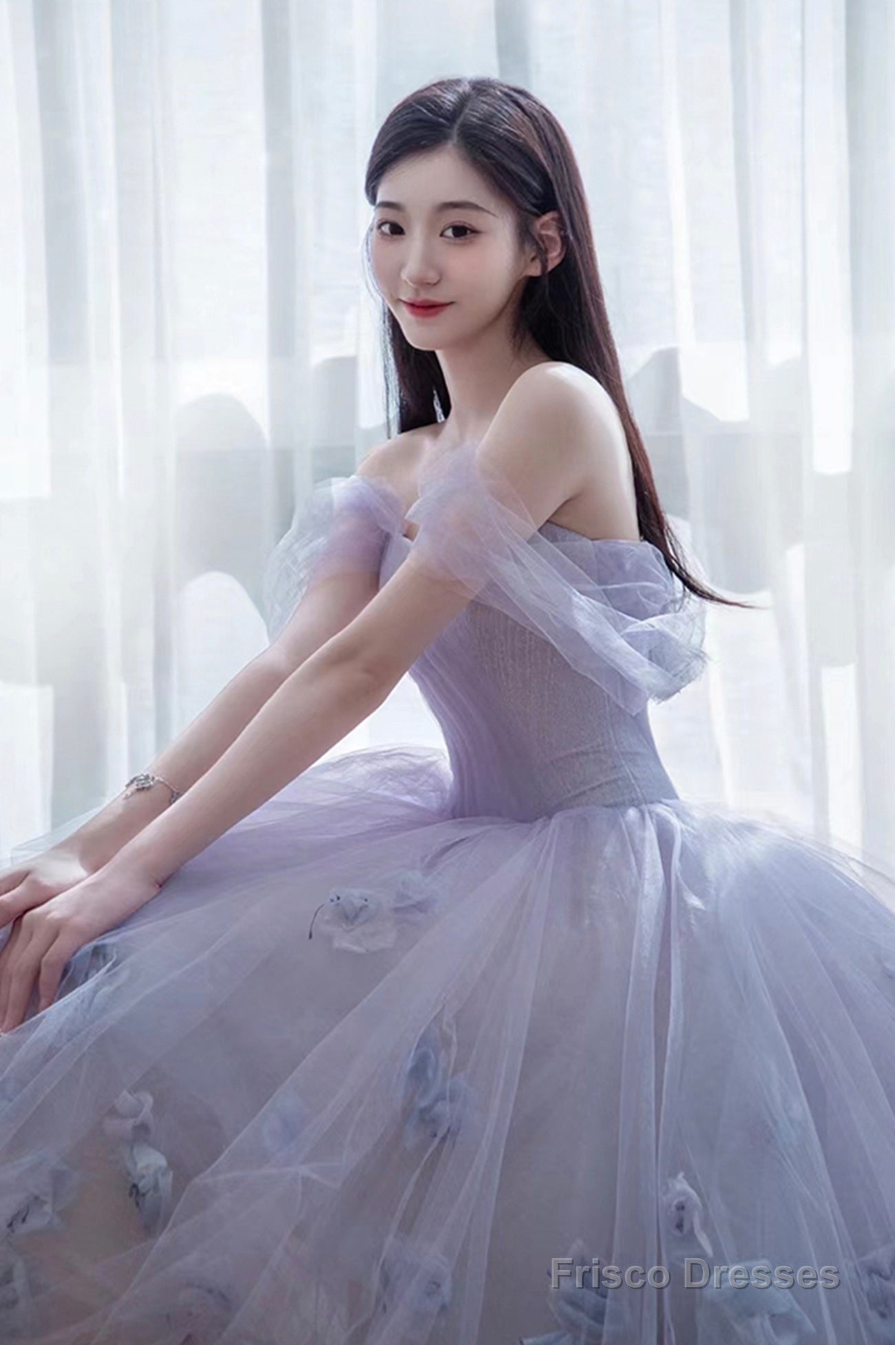 Cute Tulle Short A-Line Prom Dress, Purple Off The Shoulder Evening Dress Secondary image