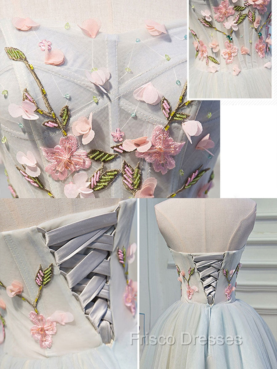 Cute Tulle Short Lace Applique Short Formal Prom Dress, Tulle Puffy Homecoming Dress