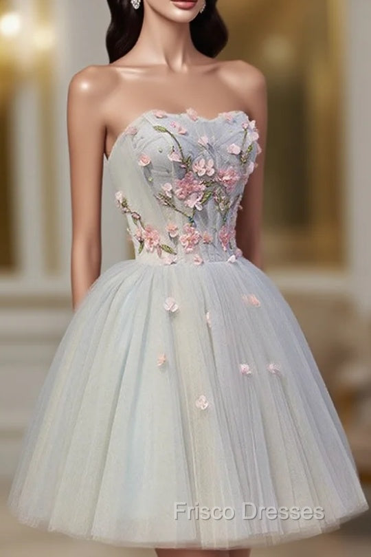 Cute Tulle Short Lace Applique Short Formal Prom Dress, Tulle Puffy Homecoming Dress Main image