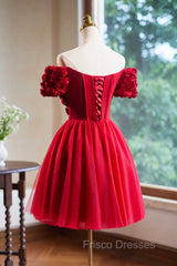 Cute Tulle Short Formal Prom Dress with Appliques, Red A-Line Homecoming Party Dress