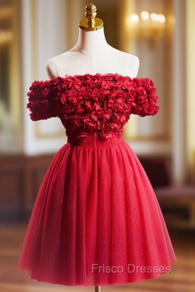 Cute Tulle Short Formal Prom Dress with Appliques, Red A-Line Homecoming Party Dress Main image