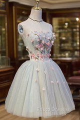 Cute Tulle Short Formal Prom Dress with Lace, A-Line Homecoming Party Dress