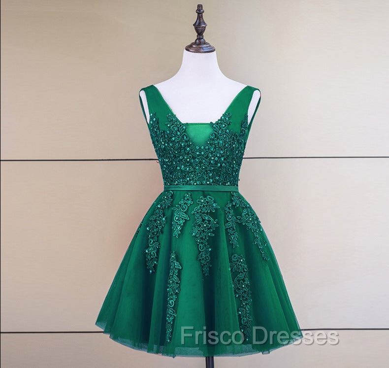 Cute Tulle V-neckline Beaded Short Formal Prom Dress, Homecoming Dress 2026