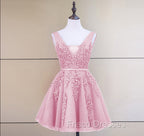Cute Tulle V-neckline Beaded Short Formal Prom Dress, Homecoming Dress 2026