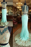Cute Two Pieces Green Lace Mermaid Long Formal Prom Dress, Evening Dress