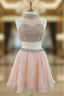 Cute Two Pieces Sequin Short Formal Prom Dress, Cute Pink Homecoming Dress