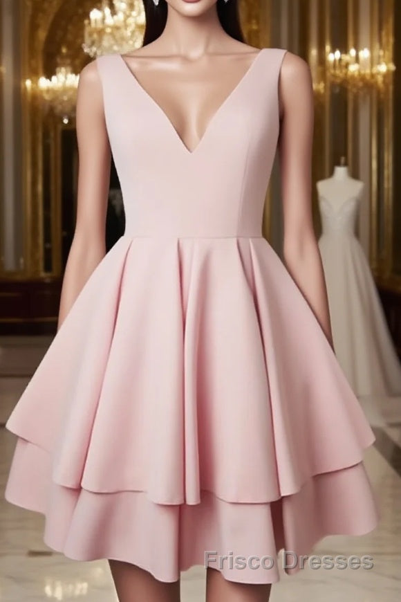 Cute v neck pink short Formal Prom Dresses. pink homecoming Dresses Main image