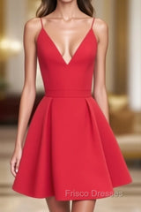 Cute V Neck Red Short Formal Prom Dress, Red Homecoming Dress