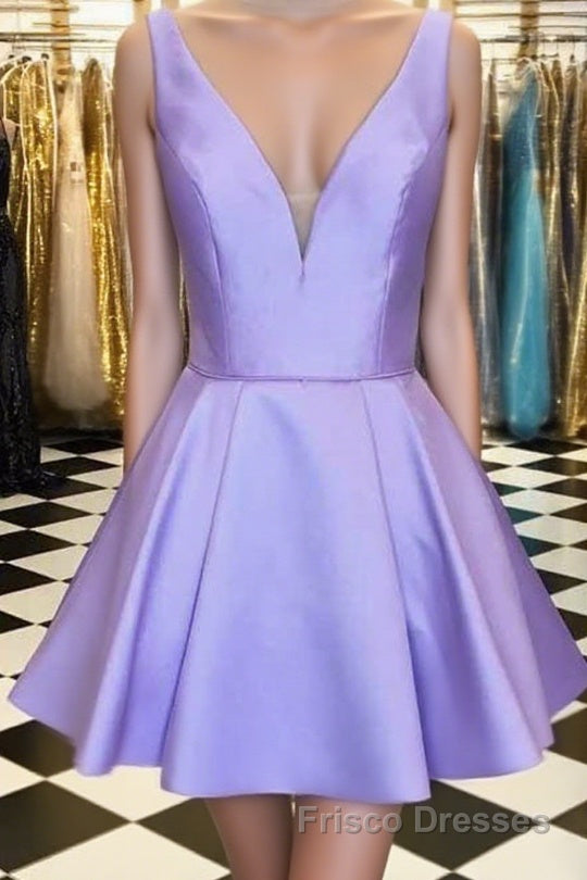 Cute V Neck Satin Short Formal Prom Dresses, V Neck Homecoming Dresses, Formal Evening Dresses