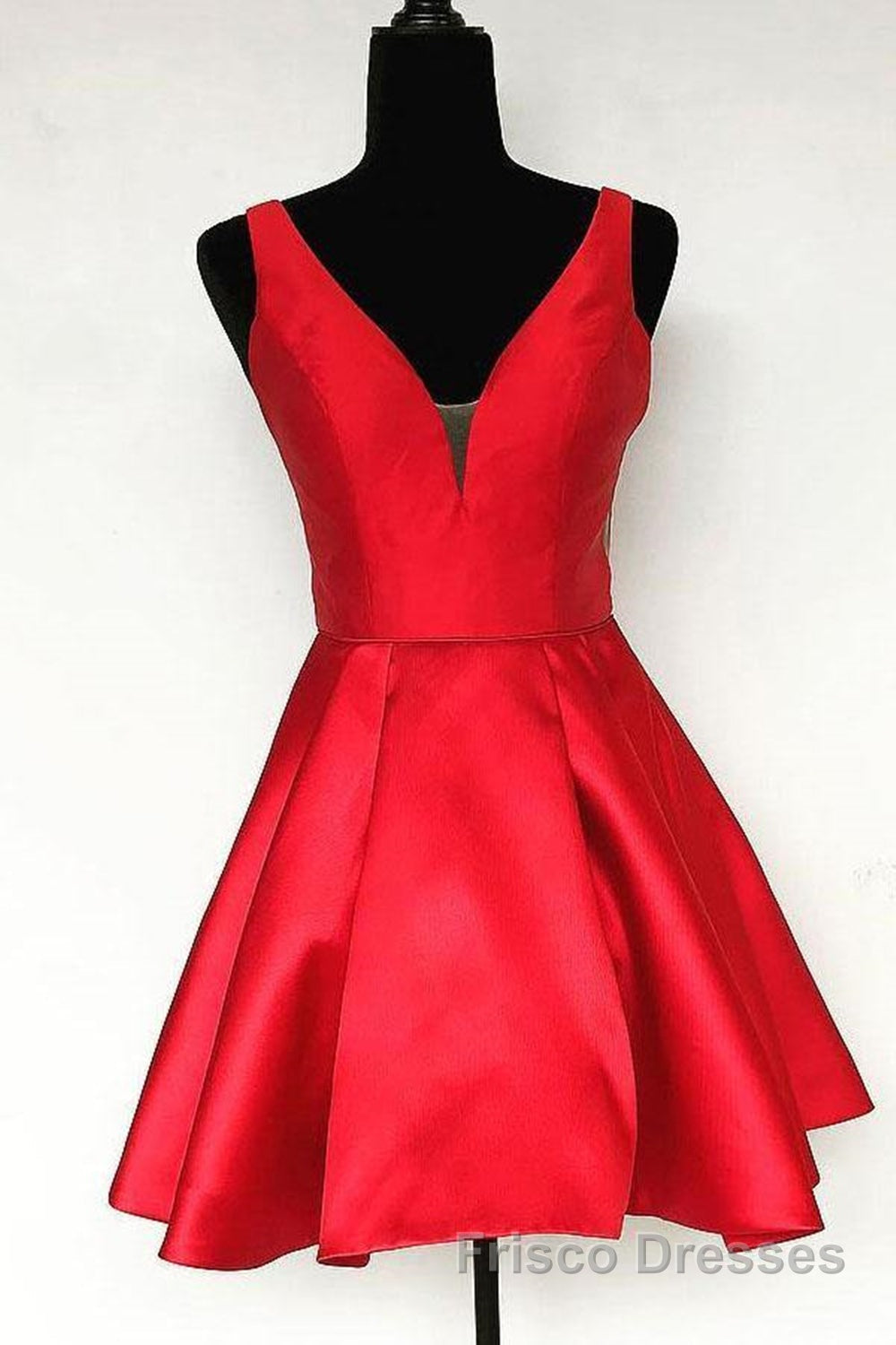 Cute V Neck Satin Short Formal Prom Dresses, V Neck Homecoming Dresses, Formal Evening Dresses