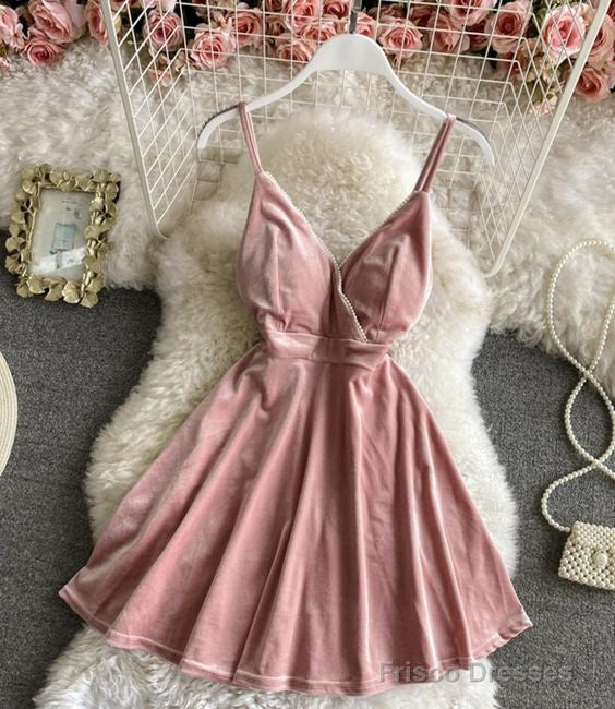 Cute Velvet Short Dress A Line Mini Dress Homecoming Dresses Main image