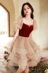 Cute Velvet Tulle Short Prom Dress, Beautiful Party Dress Homecoming Dress