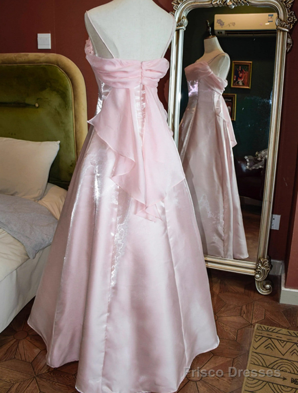 Cute Vintage Style Satin Straps Long Party Dress, A-Line Satin Prom Dress Secondary image