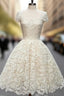 Cute White Lace Short Formal Prom Dress, Lace Bridesmaid Dress