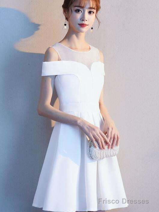 Cute White Off The Shoulder Knee Length Party Dress, Wedding Party Dress Secondary image