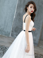 Cute White Short Homecoming Dress Party Dress, Tulle With Lace Graduation Dresses