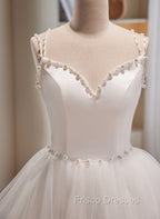 Cute White Short Tulle Beaded Graduation Dress, White Short Formal Prom Dress Formal Dress