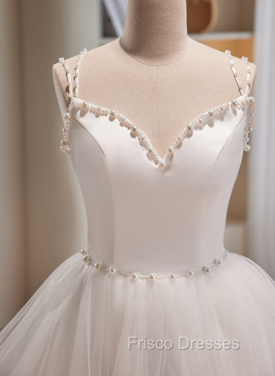 Cute White Short Tulle Beaded Graduation Dress, White Short Formal Prom Dress Formal Dress
