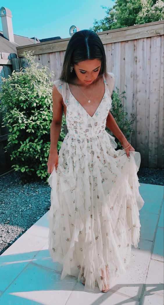 Cute White Starry Tulle Layers Ruffle Prom Dresses Secondary image