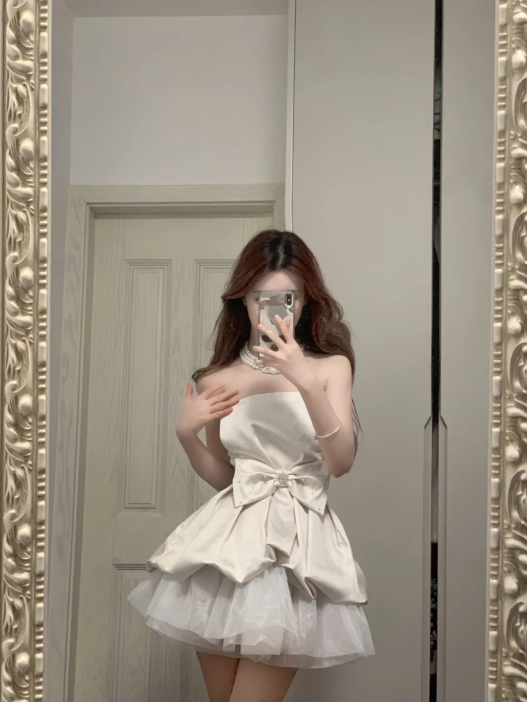 Cute White Strapless Bow Satin Tulle Mini 17Th Birthday Homecoming Dress Secondary image