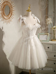 Cute white tulle lace short Formal Prom Dresses, white homecoming Dresses