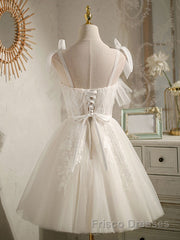 Cute white tulle lace short Formal Prom Dresses, white homecoming Dresses
